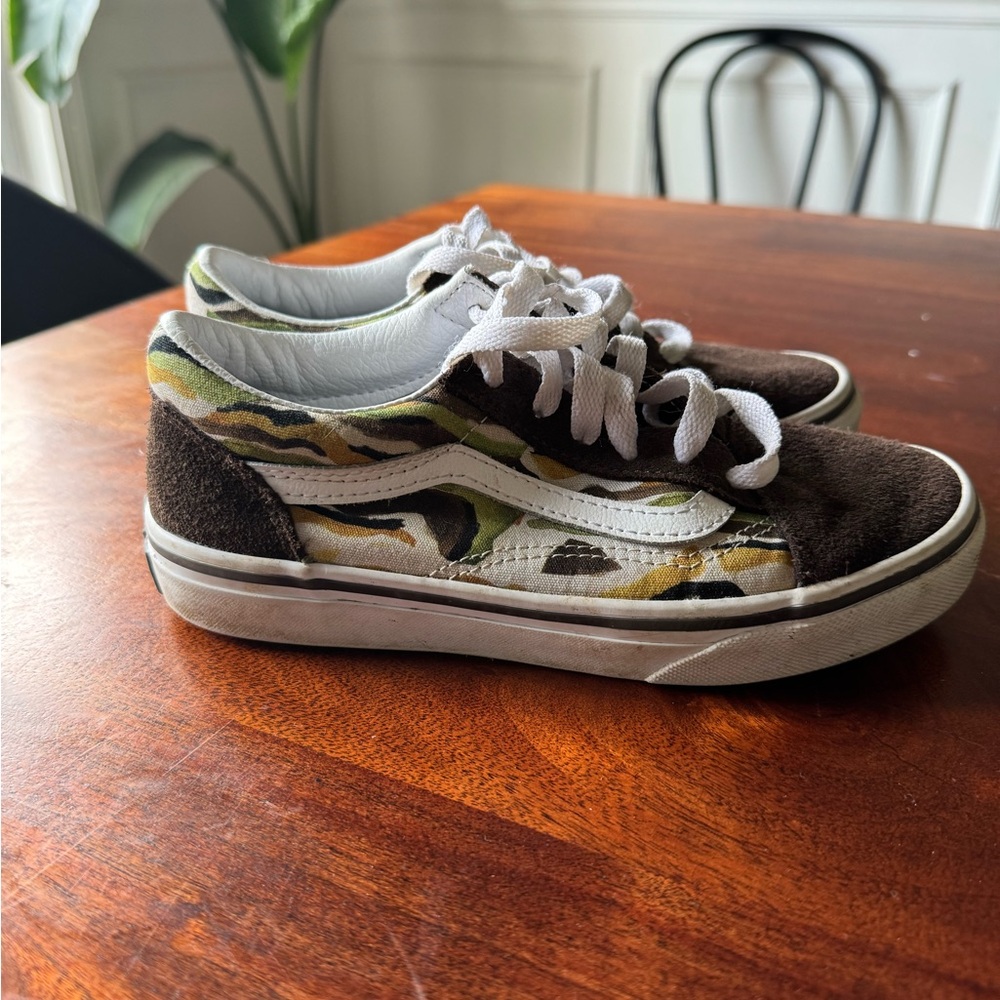 Vans Camo Knu Skool Shoes Youth Kids Size 2.5 Skater Green Brown